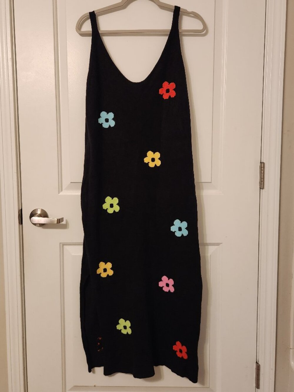 Cider Black Midi Sweater Dress with Multicolor Flowers